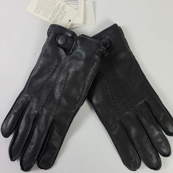 UGG Australia Mens Black Leather Metisse Gloves - Picture 1 of 3
